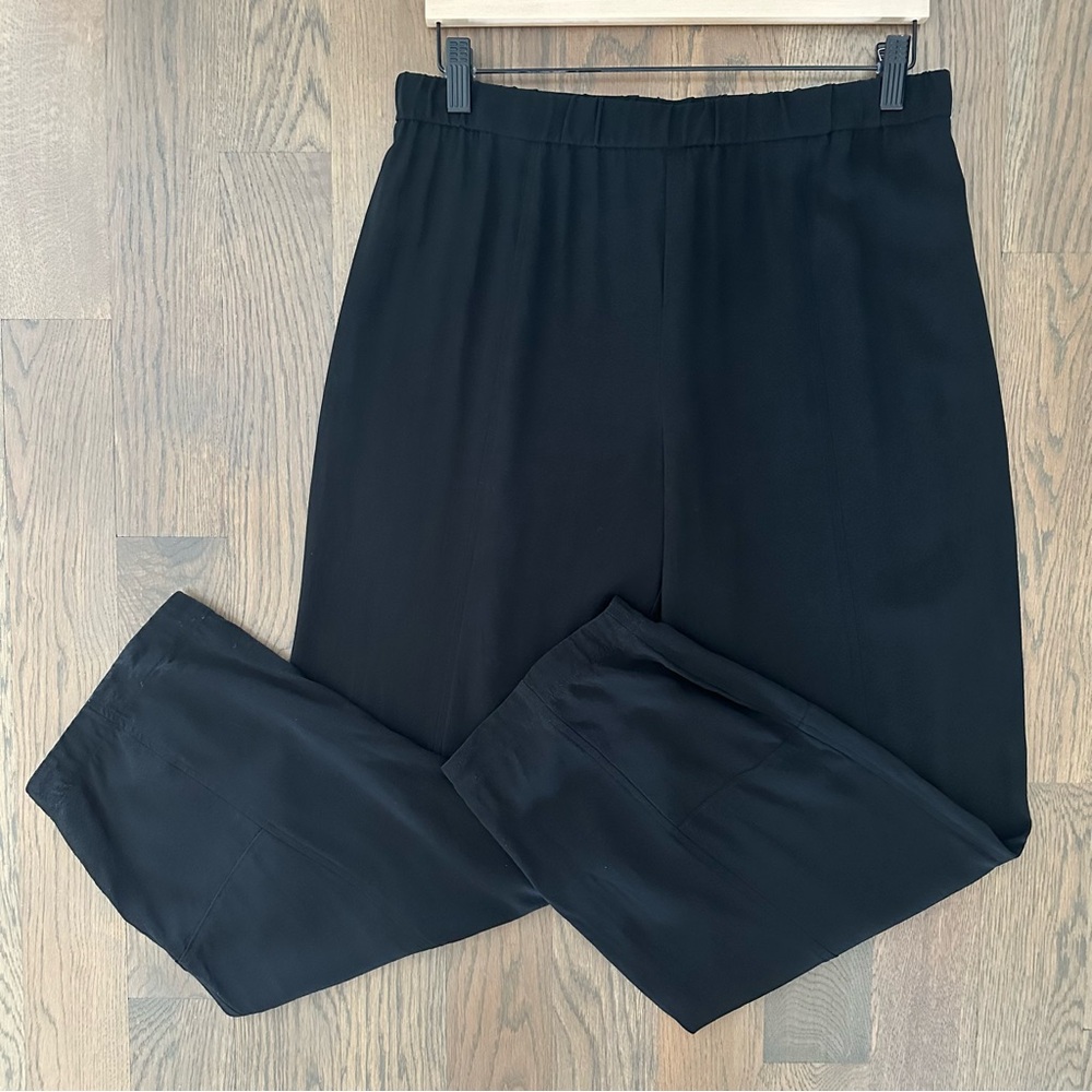 Eileen Fisher 100% Silk High Waist Wide Leg Ankle Barrel Pant in Black Medium